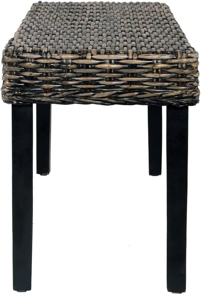 Bench,Outdoor Garden Park Bench, Furniture Outdoor Patio Bench, Suitable for Patio Seat, Garden, Poolside, Balcony,Bench 43.3" Black Natural Kubu Rattan and Solid Mango Wood