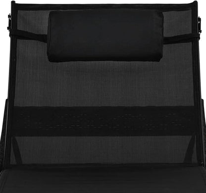 Black PE Rattan Outdoor Chaise Lounge, Adjustable Backrest 27.6"x83.9"x36", Weather-Resistant Textilene Cushion, Matte Finish Sunbathing Recliner for Patio Poolside Garden Terrace