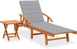 Solid Acacia Wood Sunlounger with Side Table, Foldable Outdoor Chaise Lounge with Cushioned Seat and Adjustable Backrest - Photo 1
