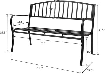 49-Inch Outdoor Garden Bench Natural Hardwood Patio Park Bench Rustic Elegant Porch Deck Loveseat with Bronze Cast Iron Frame and Rose Pattern (B-Type)