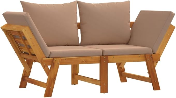 Garden Bench Taupe Solid Acacia Wood, Outdoor Furniture Outdoor Seating for Lawn Courtyard 100% Polyester Large