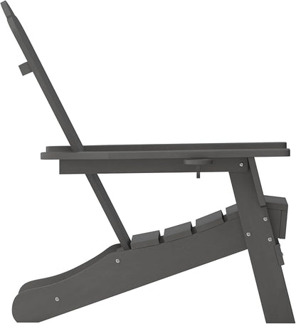 Flash Furniture Newport Adirondack Chair with Cup Holder, Weather Resistant Poly Resin Adirondack Chair, Gray