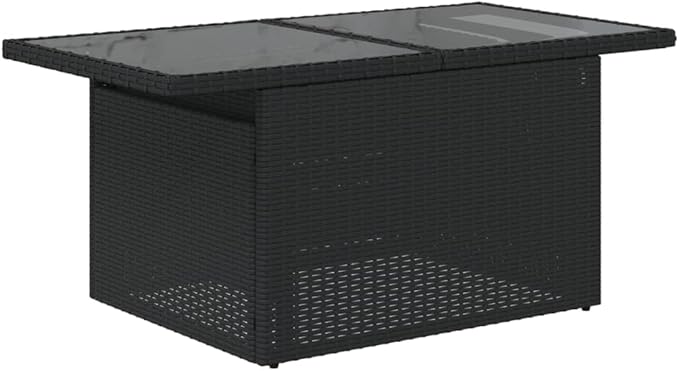 Height-Adjustable Black Rattan Garden Coffee Table 21.7"x39.4" Rectangular Tempered Glass Top Outdoor Patio Furniture - Photo 6
