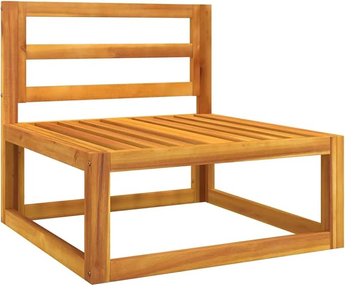 Modular Middle Sofa, Taupe Solid Acacia Wood Outdoor Seating, Standard Sectional Unit for Balcony, Garden, Patio