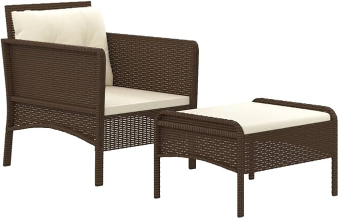 2-Piece Patio Lounge Set with Cushions Brown Poly Rattan Outdoor Furniture Set for Garden Balcony Porch - Photo 3