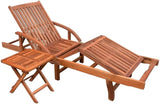 Brown Acacia Wood Adjustable Sun Lounger 78.7 cm Seat Depth 5-Position Reclining Beach Lounge Chair with Wheels Folding - Photo 1