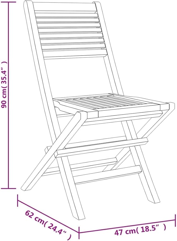 Folding Patio Chairs 2 pcs 18.5"x24.4"x35.4" Solid Wood Teak Outdoor Chairs Furniture Balcony Furniture Suitable for Gardens, Pools, patios.