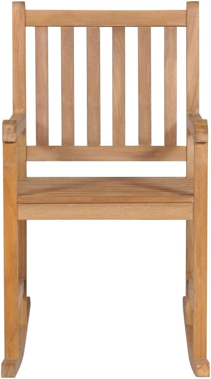 Outdoor Rocking Chair with Blue Cushion, Solid Teak Wood Patio Porch Glider, Weather Resistant Ergonomic Garden Seat for Backyard, Deck, and Indoor Relaxation