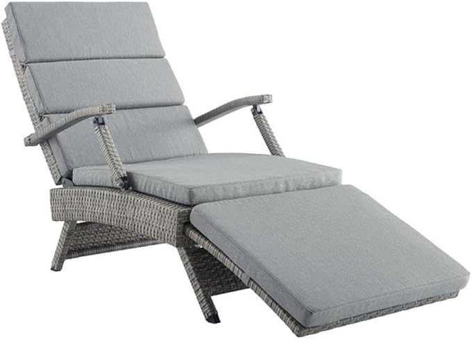 Modway Envisage Outdoor Patio Wicker Rattan Chaise Lounge in Light Gray Gray