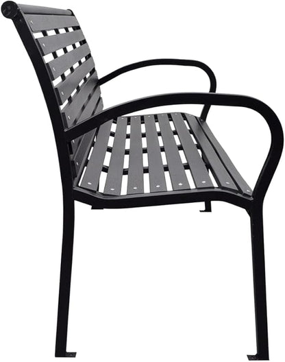 BOWERY HILL Contemporary Steel Garden Bench, Matte Black Finish, 116 cm Wide, Rectangular Design, WPC and Steel Construction, Seats 2, Sleek Outdoor Furniture for Patio, Garden, or Balcony Use