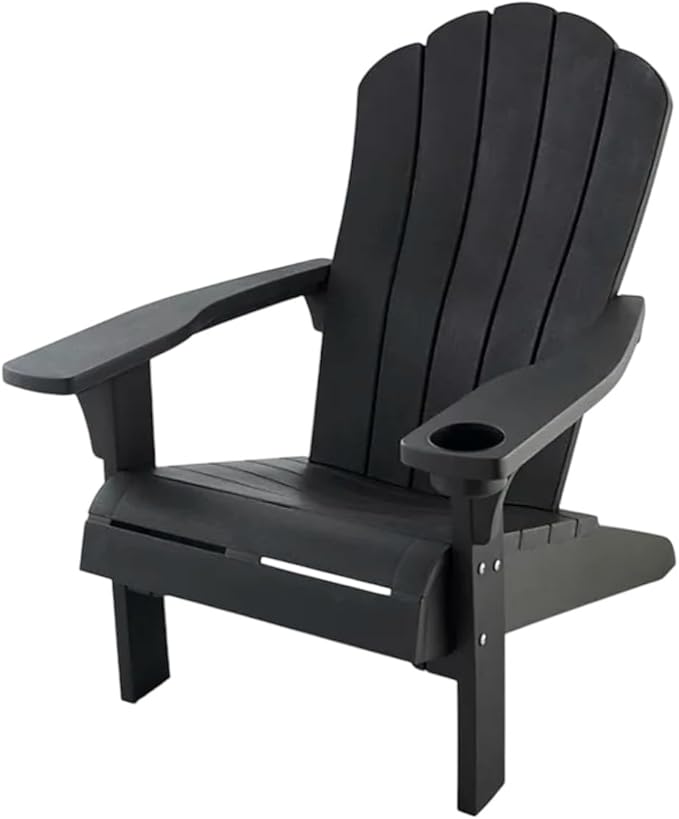 Modern Adirondack Chair with Cup Holder, Outdoor Patio Furniture (Black)