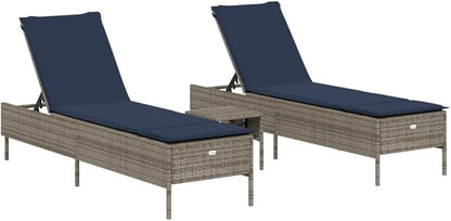 3-Piece Patio Sun Lounger Set with Side Table, Extra Long Adjustable Reclining Pool Chaise Lounge Chairs, Weather-Resistant PE Rattan for Garden, Backyard, Poolside, Grey