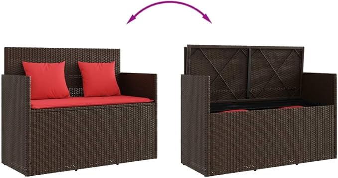 Garden Bench Deck Bench Patio Bench with Cushions Brown Poly Rattan - Photo 7
