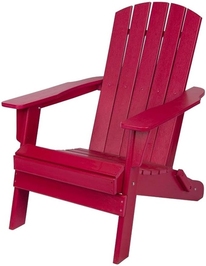 Pemberly Row All-Weather Resin Folding Adirondack Chair, 37" H x 29" W x 32" D, UV-Protected HDPE Plastic, Red Finish, Scratch Resistant, Outdoor Patio or Porch Seating