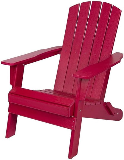 Pemberly Row All-Weather Resin Folding Adirondack Chair, 37" H x 29" W x 32" D, UV-Protected HDPE Plastic, Red Finish, Scratch Resistant, Outdoor Patio or Porch Seating