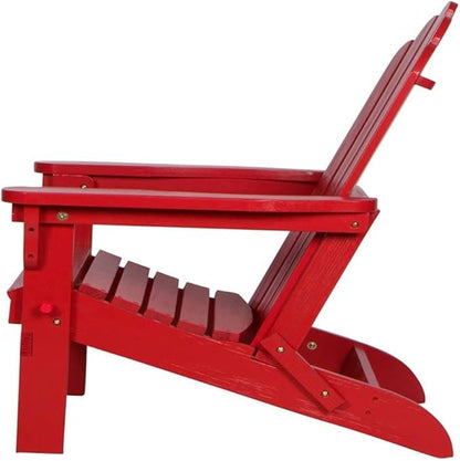 Pemberly Row Traditional Cedar Wood Folding Adirondack Chair, 37" H x 28" W x 29.5" D, Red Finish, Moisture-Resistant, Ergonomic Design, Indoor or Outdoor Use for Patio, Porch, or Backyard