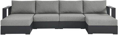 Modway Tahoe Aluminum 4-Piece Outdoor Patio Furniture Gray, Modular Sectional Sofa Set with Chaise Lounges, Weather-Resistant Cushion, Ideal for Deck, Backyard, Poolside
