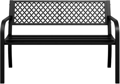 Black Steel Garden Bench 47 Inches Wide Durable Outdoor Seating for Patio Backyard Modern Design Comfortable Two Person Bench
