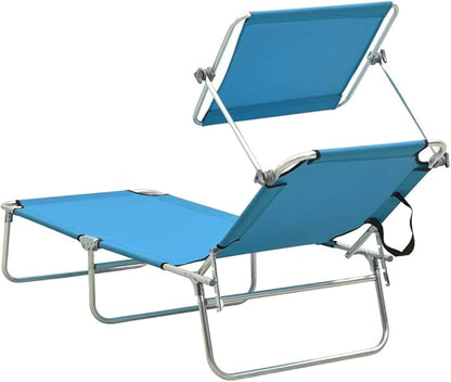 Folding Sun Lounger Blue, Lightweight Outdoor Chaise Lounge with Adjustable Backrest, 22.6x73.6x10.6 in Aluminum Frame, 600D Polyester for Pool Patio Beach Camping