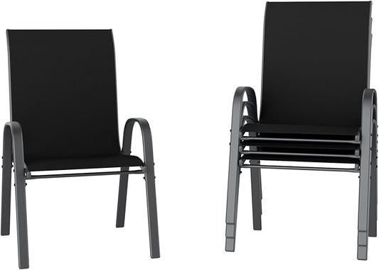 UDPATIO Patio Chairs Set of 4, Stackable Outdoor Dining Chairs for All Weather, Outdoor Furniture with Breathable Textilene Fabric, 350LBS Capacity, for Garden, Backyard, Deck (Black)
