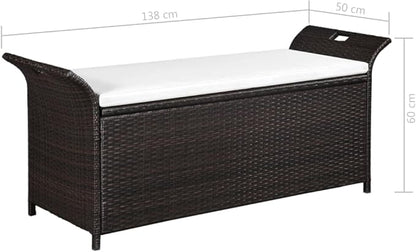 Storage Bench,Benches for Outside,Porch Bench,Yard Bench,Garden Bench,with Cushion,for The Front Porch,Deck, Balcony,Backyard,Outdoor,Lawn,Yard,Park,Path,Brown,54.3" Poly Rattan