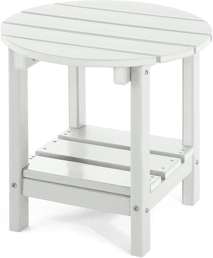 Adirondack Outdoor Side Tables, 2-Tier Round Outdoor Table, Weather Resistant HDPE Patio End Table for Garden, Lawn, Pool, Beach, Porch, Deck, Backyard - White