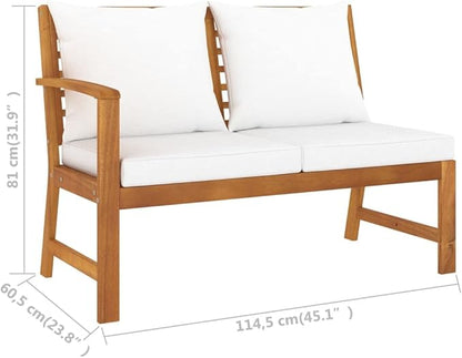 Patio Bench,Outdoor Furniture,Garden Bench,Weather Resistant,with Cream Cushion,Perfect for The Front Porch, Backyard, Patio or Balcony,45.1", Solid Acacia Wood