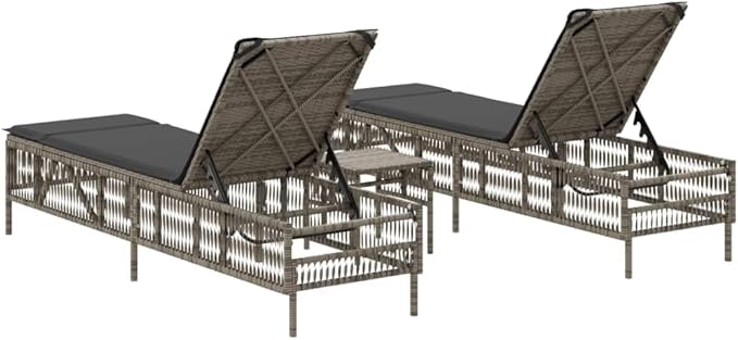 Sun Lounger Set of 3 Grey PE Rattan Standard with Adjustable Backrest and Removable Cushion Covers - Photo 5