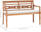 Batavia Bench with Cushions Garden Bench Outdoor Bench for Outdoors Porch Entryway Furniture for Yard 47.2" Teak - Photo 2