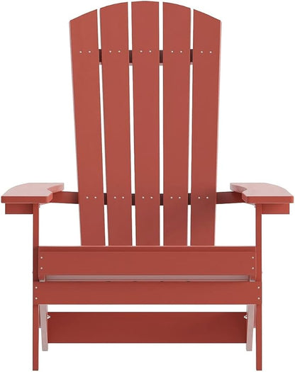 Flash Furniture Charlestown Folding Adirondack Chair - Red - Poly Resin - Indoor/Outdoor - Weather Resistant - Set of 2