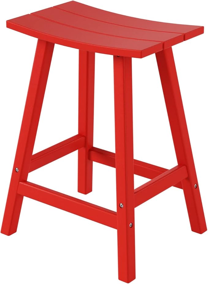 WestinTrends Malibu 24 Inch Outdoor Bar Stools, All Weather Resistant Poly Lumber Adirondack Counter Height Stools, Red