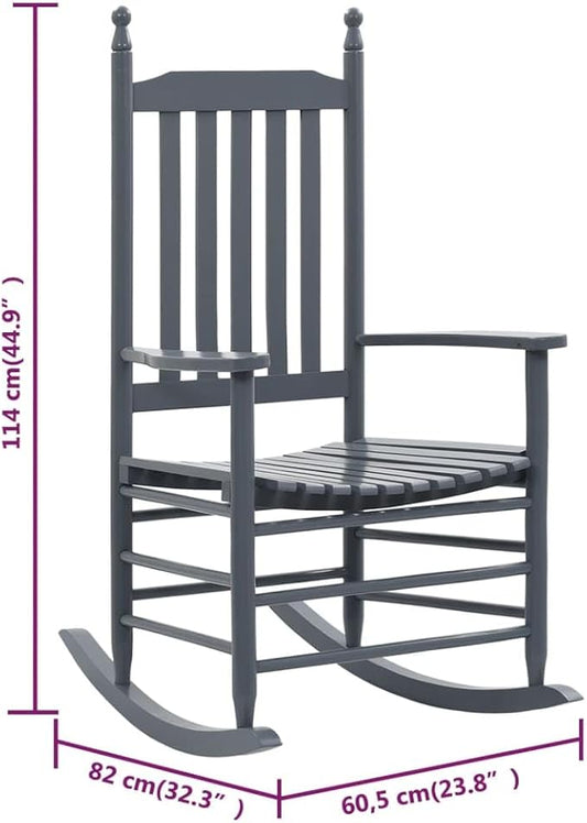 Grey Rustic Rocking Chair 32.3"x23.8"x56.7" Solid Poplar Wood Matte Indoor Outdoor Patio Porch Reading Seat for Adults Garden Balcony Living Room