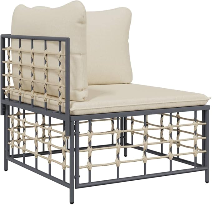 Modular Garden Corner Sofa, Outdoor Patio Wicker Seat with Padded Cushions, Anthracite Modular Furniture for Balcony - Photo 3