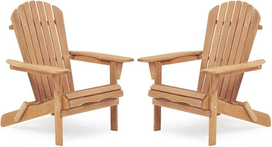 Solid Cedar Wood Folding Adirondack Chair Set of 2 – Outdoor Lounge Patio Chairs for Garden, Lawn, Backyard, Deck – Durable & Comfortable (Adirondack Chair Set of 2-1)