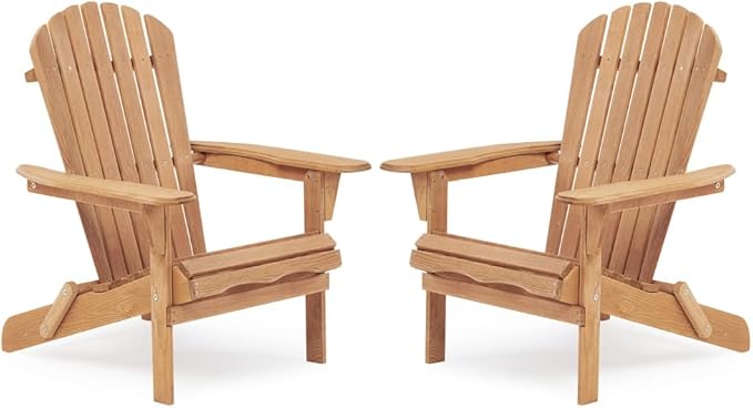 Wooden Outdoor Folding Adirondack Chair Set of 2 Wood Lounge Patio Chair for Garden,Garden, Lawn, Backyard, Deck, Pool Side, Fire Pit,Half Assembled,