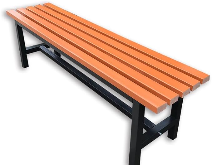 Generic Outdoor Metal Garden Bench with Backrest, Orange, for Patio, Deck, Yard, Lawn (light coffee color, L 100 x W 37 x H 45)