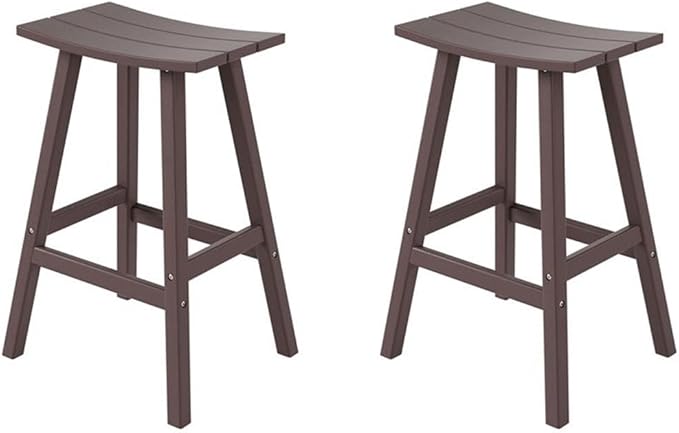 Costaelm All-Weather Bar Stools Set of 2, 29" Height Outdoor Bar Stools, Adirondack Poly Patio Bar Stool for Patio, Deck, Kitchen Counter and Garden, Dark Brown