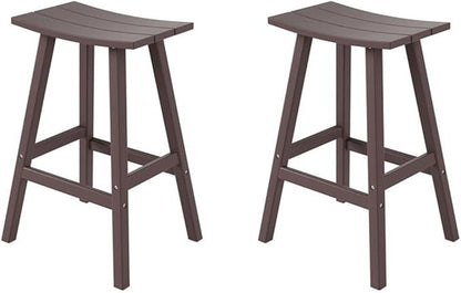 Costaelm All-Weather Bar Stools Set of 2, 29" Height Outdoor Bar Stools, Adirondack Poly Patio Bar Stool for Patio, Deck, Kitchen Counter and Garden, Dark Brown
