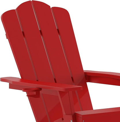 Flash Furniture Newport Adirondack Rocking Chairs with Cup Holder, Weather Resistant Poly Resin Adirondack Rocking Chairs, Set of 2, Red