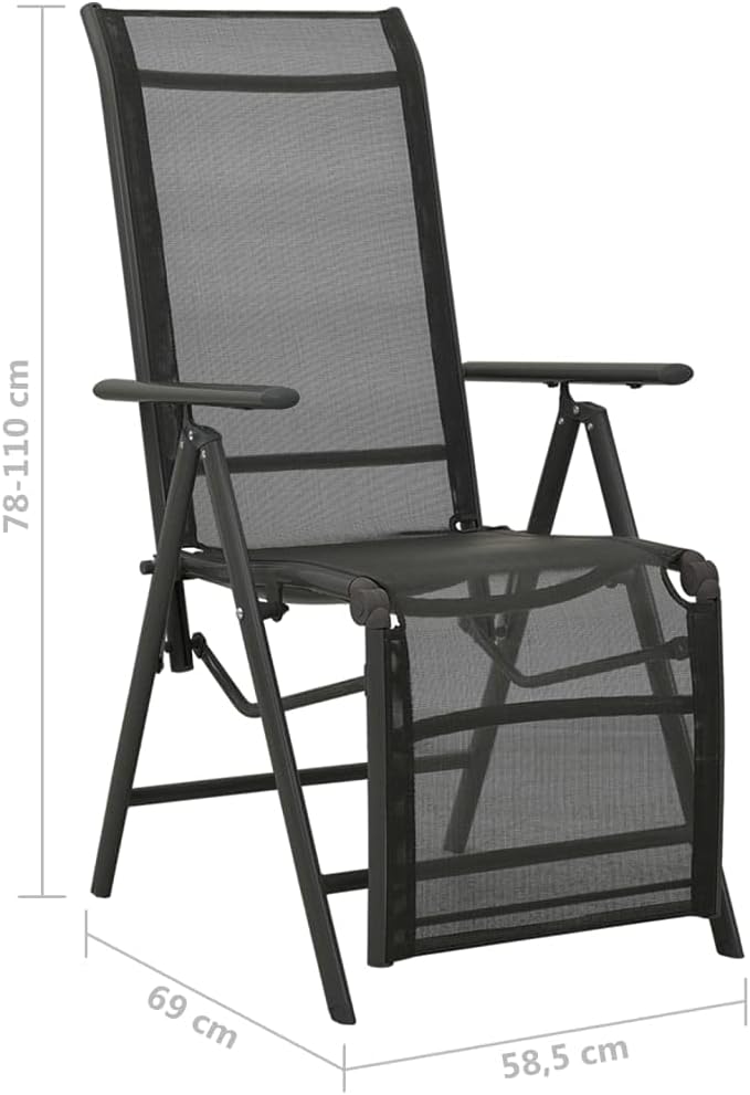 vidaXL Set of 2 Reclining Patio Chairs - Outdoor Comfort with Adjustable Backrest and Footrest - Modern Design Lounge Chairs with Durable Powder-Coated Aluminum Frame and Breathable Textilene - Black