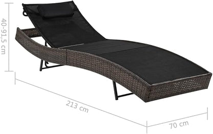 Poly Rattan Outdoor Chaise Lounge Set with Adjustable Backrest 83.9"x27.6" Brown PE Wicker Reclining Patio Sun Lounger for Poolside Garden Balcony Deck