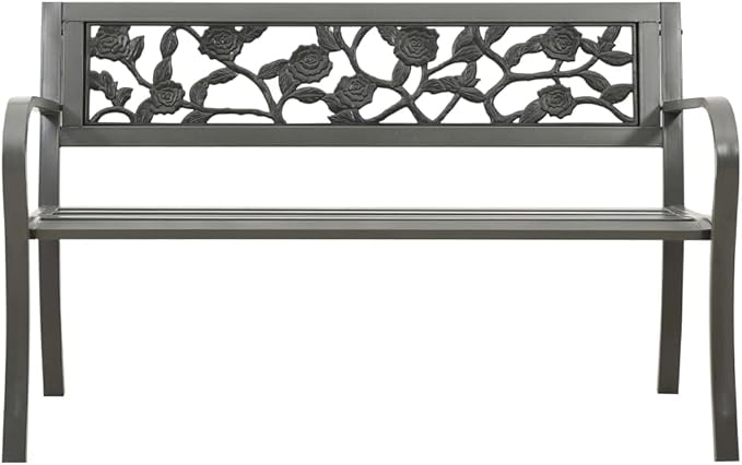 Patio Bench,Outside Bench,Yard Bench,Porch Bench,Metal Bench,Bench with Back,Park Benches,for Patio Furniture, Front Porch Decor and Outdoor Seating, 49.2" Steel Gray