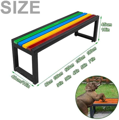 31" Outdoor Bench Weatherproof Patio Garden Benches Metal Backless Bench Seating 2-4 Person Slatted Chairs for Porch Patio Lawn and Backyard Black(Black,L-59)