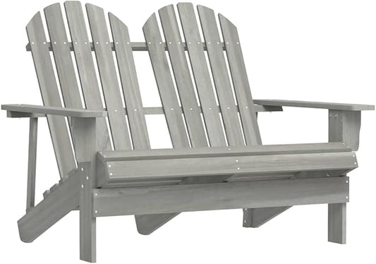 Grey Solid Fir Wood 2-Seater Garden Adirondack Chair, Durable Outdoor Furniture with Rustic Aesthetic and Weather-Resistant Material, Ergonomic Comfort Design for Patio