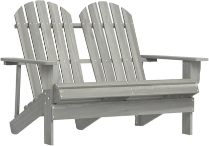 2-Seater Adirondack Chair, Rustic Solid Fir Wood Outdoor Bench for Garden Patio, Ergonomic Slanted Backrest, Weather-Resistant Grey Lawn Loveseat