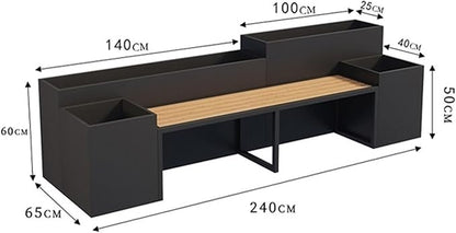 Outdoor Park Planter Bench Outdoor Patio Flower Box Seating Set Large Metal Black Garden Bench with Raised Planter Bench for Park, Yard, Porch, Lawn, Balcony, Backyard Park Flower Box Bench(Small)