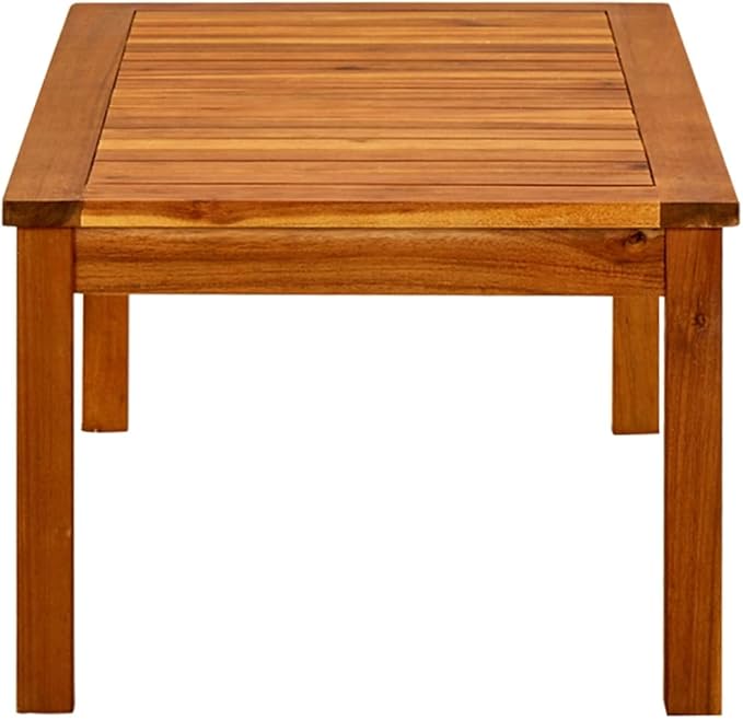 35.4x19.7x14.2 in Outdoor Coffee Table Solid Acacia Wood Rectangle Natural Brown Finish Low-Maintenance Patio Garden - Photo 4