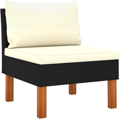 Modern Black Poly Rattan Outdoor Sofa 25.4x23.8x26.4 in, Powder-Coated Metal Frame, Removable Cushions, Modular Middle Section for Patio Balcony Garden