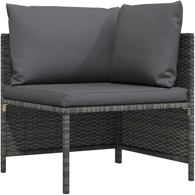 vidaXL - Gray Poly Rattan Sectional Corner Sofa with Cushions | Versatile Outdoor Garden Furniture | Highly Durable & Weather-Resistant | Comfortable Seating