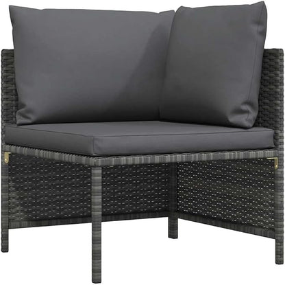 vidaXL - Gray Poly Rattan Sectional Corner Sofa with Cushions | Versatile Outdoor Garden Furniture | Highly Durable & Weather-Resistant | Comfortable Seating